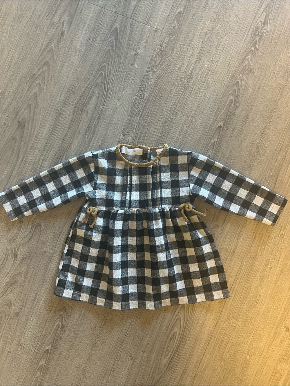 Zara Black and White Gingham Long-Sleeve Dress